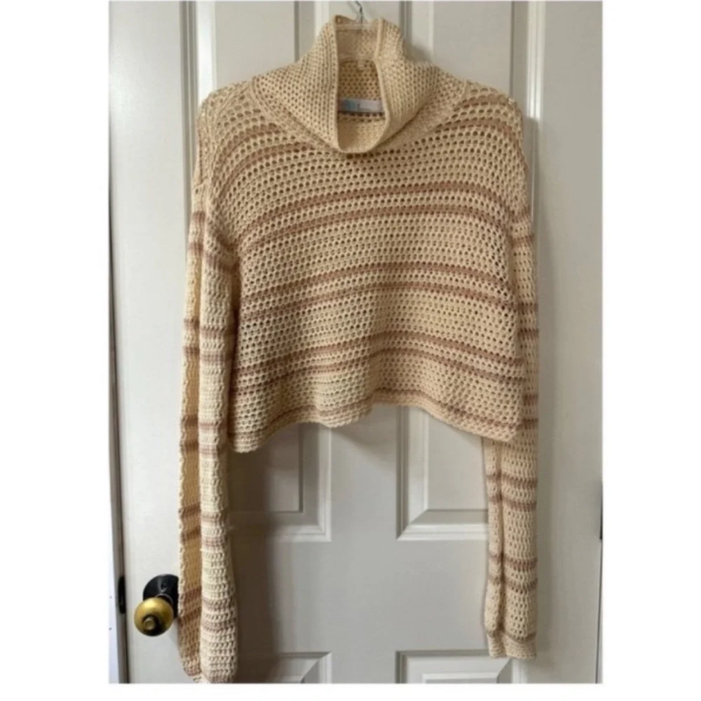 Free People Montauk Dunes Crochet Open Weave Mock Cowl Top